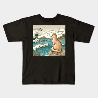 Japanese Meow Cat Ukiyo-e Kids T-Shirt